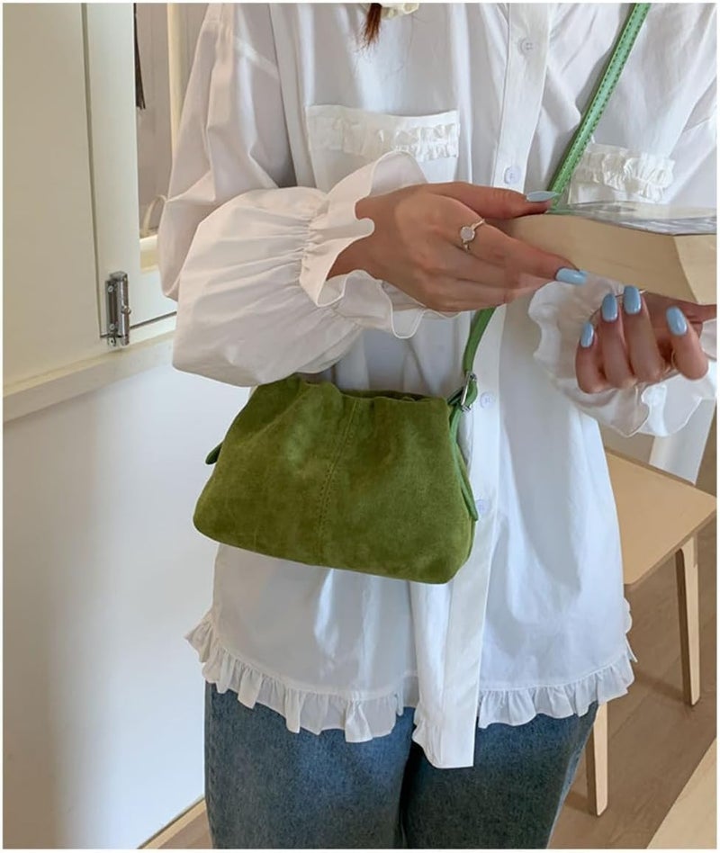 KeAiDMon Women Vintage Suede Handbags Tote Handbag Drawstring Bucket Bag Slouchy Crossbody Shoulder Bag Satchel Everyday Purse - Image 3